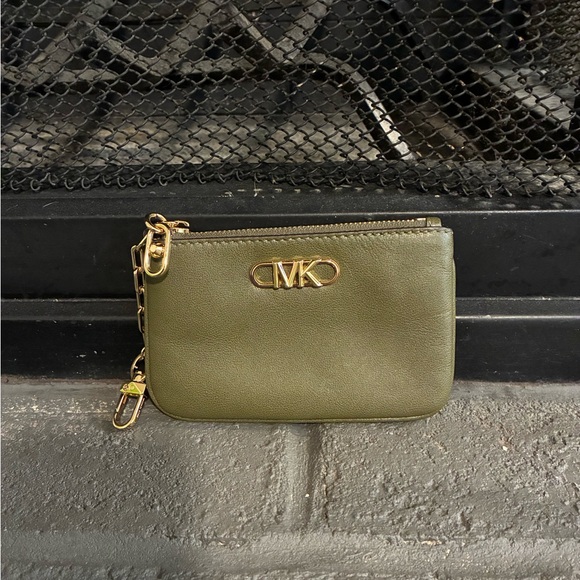 Michael Kors Handbags - Michael Kors Olive Green Leather Zip ID Holder with Gold Hardware